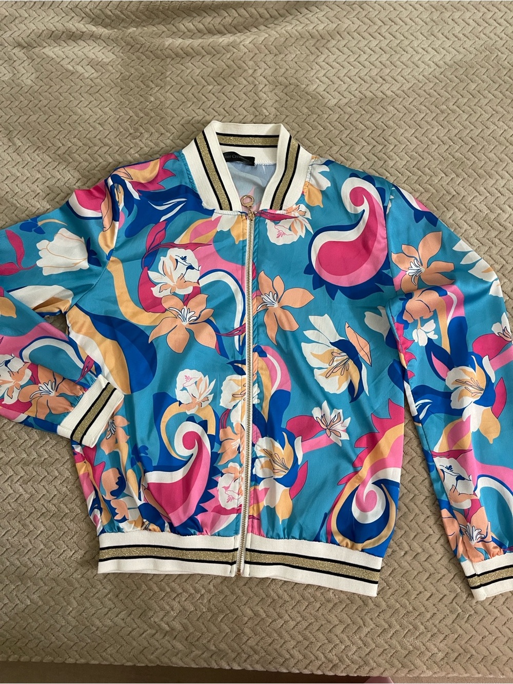 Vibrant Floral Blue Bomber Jacket